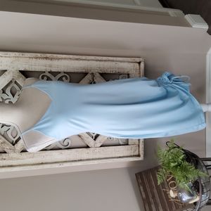 127. Baby Blue Side Tie Ruched Hem Dress